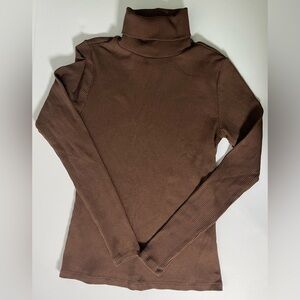 Old Navy Espresso Brown Ribbed Turtleneck Top | Minimalist 90s